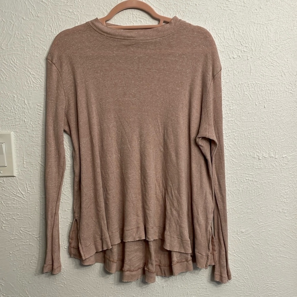 We The Free Top People Lover Ribbed Long Sleeve Taupe